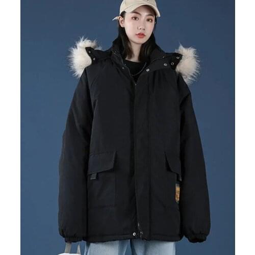 Plus Size Casual Hooded Fur Collar Womens Parkas 2021 Autumn Winter New Cold Warm Cotton Jacket Womens Long Tooling Overcoat