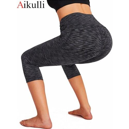 Aikulli Women Running Pants Workout Out Pocket Leggings Fitness High Waist Fitness Tights Slim Sports Gym Yoga Athletic Pants