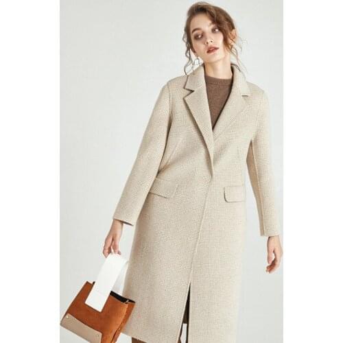 Women s winter coat beige dogtooth Double sided wool cashmere outwear 2019 plus size ladies fashion coats jackets long