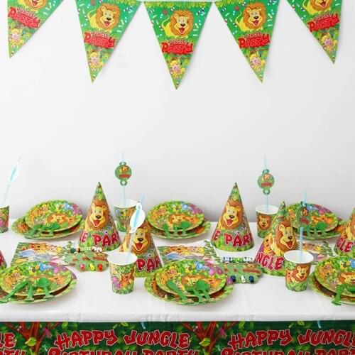 1 Suit Lion king disposable party tableware sets Animals foil balloons Forest Jungle/Safari zoo birthday party decorations kids