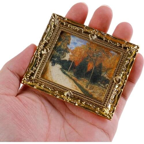 1 Pc 1/12 Diy Dollhouse Mini Oil Painting Dollshouse Miniature Miniature Furniture 1:12 Doll Houses Resin Picture Frame