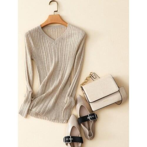 100% worsted cashmere v neck ribbed knit sweater