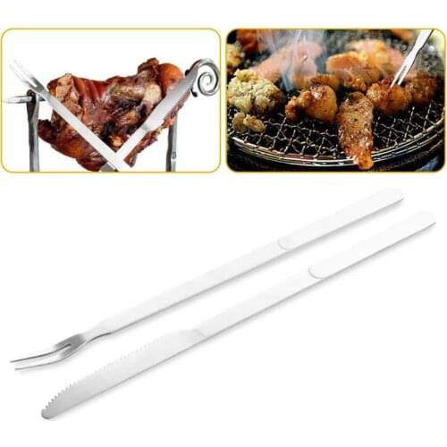 2PCS Stainless Steel BBQ Knife Fork Camping Grilling Kitchen Tools Set