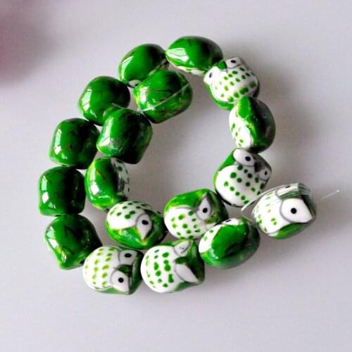 Free Shipping 20pcs Ceramic Animal Beads Owl beads Ceramic Beads/Charms Green color 15*13mm For Crafts DIY