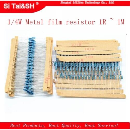 300pcs 1/4W Metal film resistor 1R ~ 1M 100R 220R 330R 1K 1.5K 2.2K 3.3K 4.7K 10K 22K 47K 100K 100 220 330 1K5 2K2 3K3 4K7 ohm