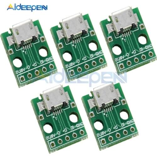 5Pcs/lot Micro USB to DIP 2.54mm PCB Board Adapter Connector Module Panel Female 5-Pin Pinboard 2.54mm Micro USB PCB For Arduino