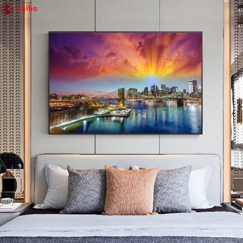 Diamond Painting Sunset city bridge landscape Rhinestone 5D DIY Diamond Embroidery,Cross Stitch,diamond Mosaic Sale