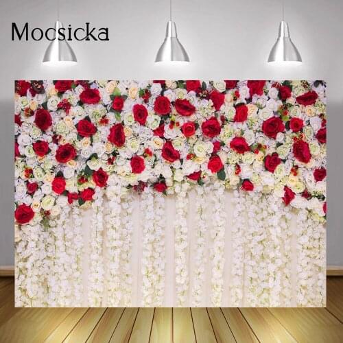 White Wedding Rose Wall Photography Backdrop Flowers Romantic Scenes Floral Bridal Shower Background for Photo Studio Photocall