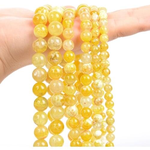 Natural Stone Beads Smooth Yellow Fire Agates Round Loose Spacer Beads for Jewelry Making Bracelet Necklace Accessories 6/8/10MM