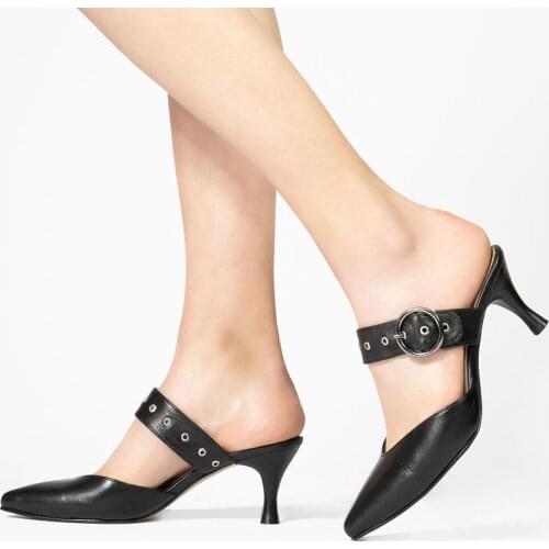 Callizio Women Genuine Leather Heels Slippers Metallic Band Detail Summer Woman Sandals Summer Style Fashionable женская обувь