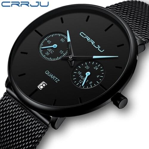 2020 Fashion Crrju Watches Sport Steel Clock Top Quality Military Mens Male Luxury Gift Wrist Quart Watches relogio masculino