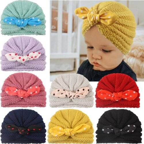 Baby Hat Lovely Warm Bowknot Headwrap Newborn Kids Elastic Turban Knitted Toddler Bonnet Hair Band Infant Hair Accessories Cap