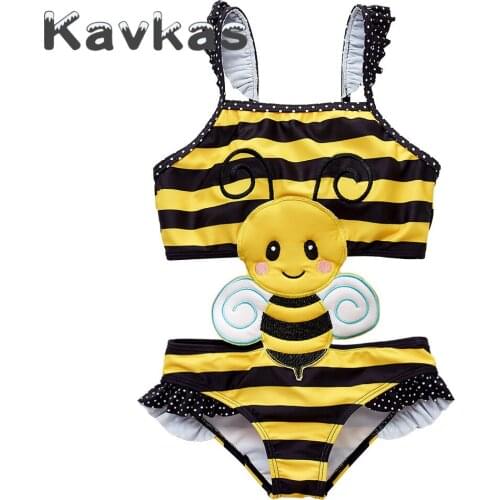 Kavkas 2019 Summer Baby Swimwear One Pieces 1-8T Cartoon Animal Cute Bee Design Elastic Girls Swimsuit bebes Beachwear