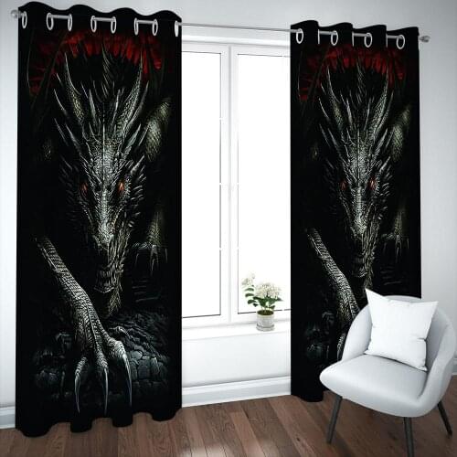Modern Dark Night Animal Dragon Photo Curtains Large Window For Childrens room Bedroom Blackout Drapes Sets 2 Panels With Hooks