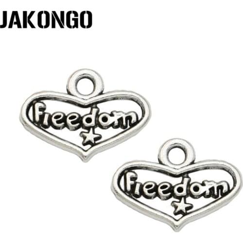 JAKONGO Antique Silver Plated Freedom Heart Charms Pendants for Jewelry Making Bracelet Earrings Accessories DIY 13x18mm 20PCS
