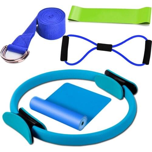 5pcs Set Yoga Pilates Circle Ring Resistance Rubber Band Stretching Belt Yoga Fitness Suit Yoga Pull Towel Fitness Accessories