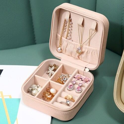 Leather Jewelry Storage Box Organizer Display Travel Portable Jewelry Case Earring Watch Ring Necklace Zipper Case Joyeros New