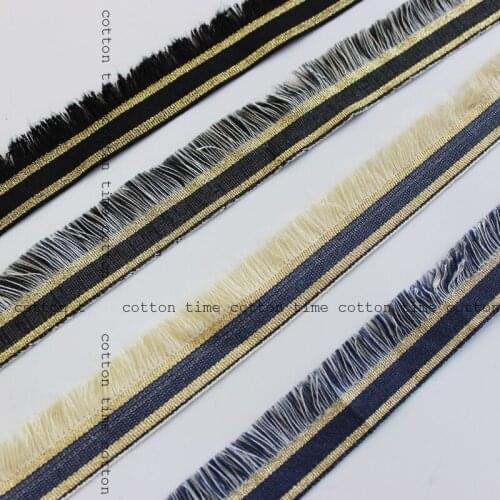 5yards/lot Golden Fringe Trim 3cm Tassel webbing golden printed ribbon Sewing Accssory Fringed Lace Trim