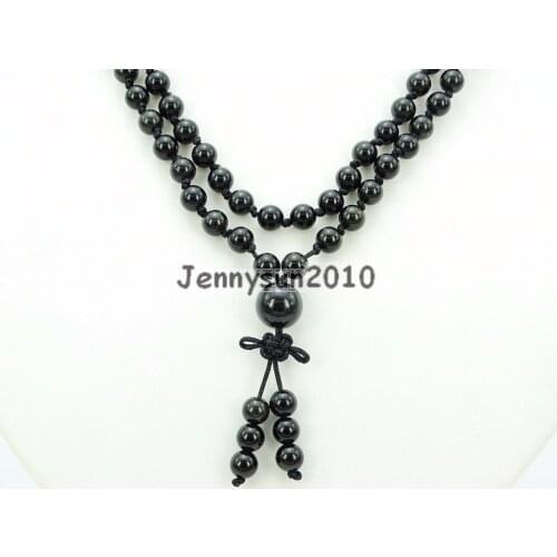 Natural Black Obsidian 6mm Gems Stone Buddhist 108 Beads Prayer Mala Knot Necklace Multi-Purpose 5Strands/Pack