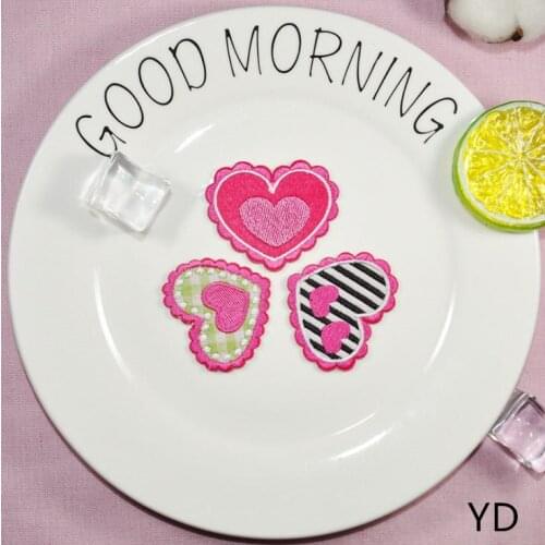 New arrival 10 pcs Heart Embroidered cartoon patches iron on fashion hat shoe bag Motif Applique embroidery accessory diy