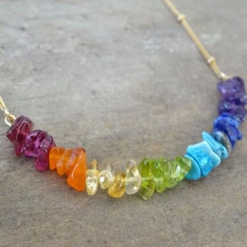Seven Chakra Crystal Necklace for Women, Natural Gemstone Jewelry