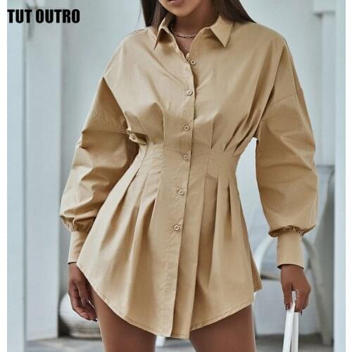 Khaki Pleated Shirt Dress White Women Flare Sleeve Elegant Office Dress Summer Green Tunic Casual Dress Mini Spring