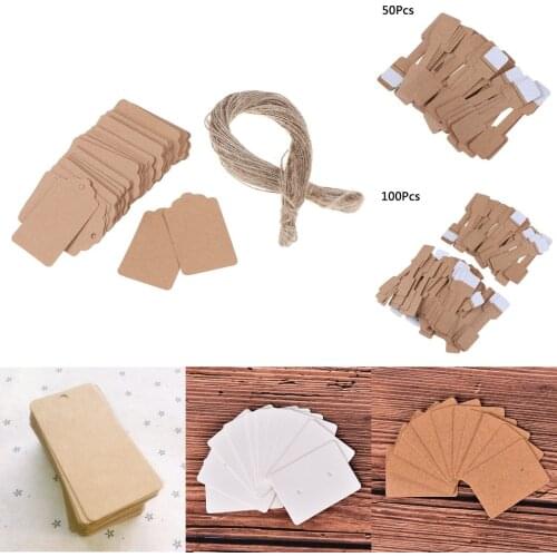 50/100Pcs Blank Kraft Jewelry Price Label String Price Tags Gift Cards With String 20m Brown White Color