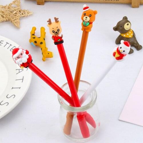 20 Pcs Christmas Gift Pen Cap Bear Christmas Neutral Pen 0.5mm Black Student Neutral Pen Stationery