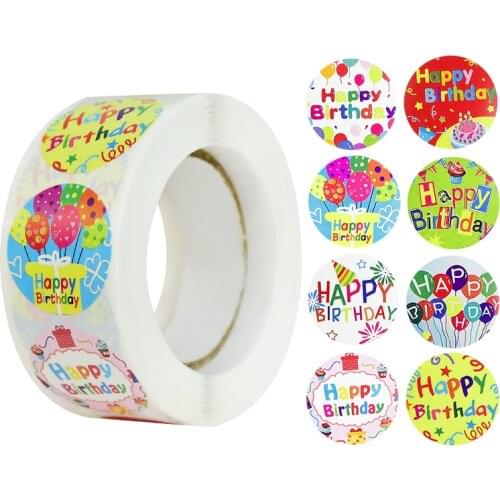 500pcs/roll Happy Birthday Stickers Self Adhesive Gift Bags Sealing Label Scrabooking Stationery Sticker Birthday Party Supplies