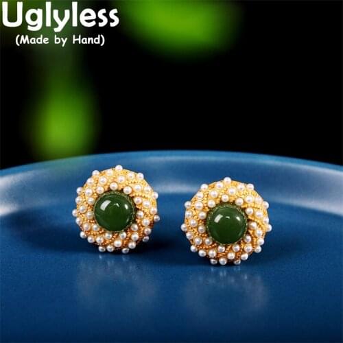 Uglyless MINI Pearls Garland Studs Earrings for Women Natural Agate Earrings Luxury Gemstones Dress Jewelry 925 Silver Brincos