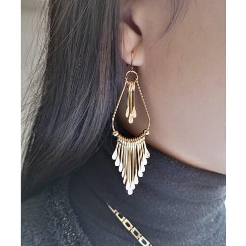 18K Gold Tassel Long Dangle Earrings Hammer Metal Circle Earrings for Women Girls Fashion Jewelry Gifts for Her