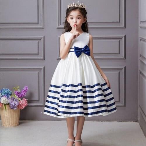 Wedding dress for girls/ Blue and white stripe dress / Anchor theme dress