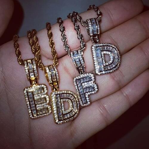 Iced Out Pendant/Iced Out Necklace/Letter Pendant/Letter Necklace/Cubic Zirconia Necklace/Baguette Jewelry Gift FREE SHIIPPING