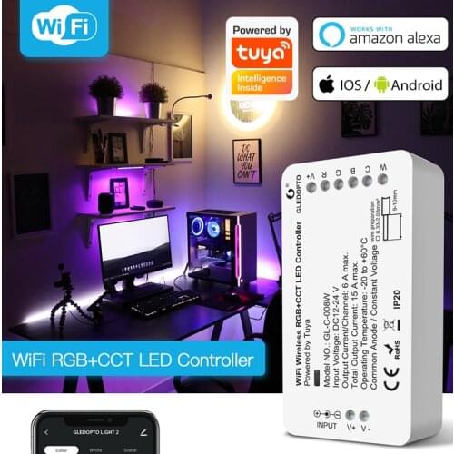 Gledopto tuya WiFi LED Controller RGBCCT Control For RGB Warm Cold White Dimmable Strip Light Work With Alexa Google Home
