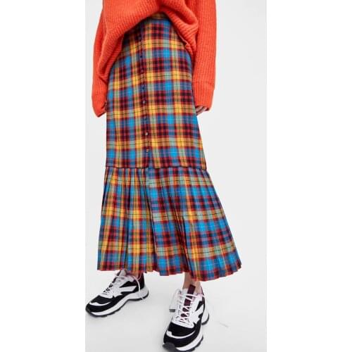 2019 Spring New Womens Skirt Color Plaid Long Skirt For Women