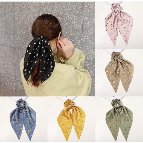New Flower Print Bow Scrunchies Hair Scarf Ponytail Headband for Women Hair Accesories Bowknot Elastic Hair Rope Hairbands