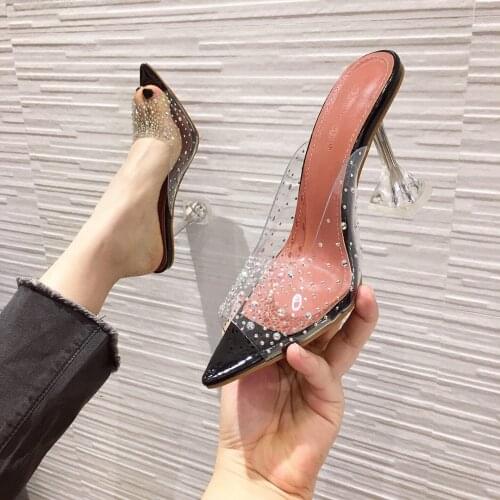 Women Slippers PVC Transparent Crystal Cup heeled Summer Shoes Woman Pointed toe High heels Party Prom Slides Shoes 2200
