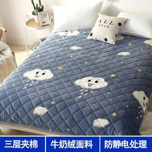 Winter Velvet Bed Sheet Quilted Blanket Single Coral Fleece Crystal Plush Flannel Bedspread Double-Sided