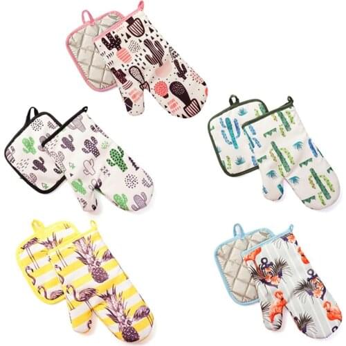 1 Pair Cute Cotton Fashion Cactus Flamingo Kitchen Pad Cooking microwave baking BBQ oven potholders oven mitts kitchen gloves 30
