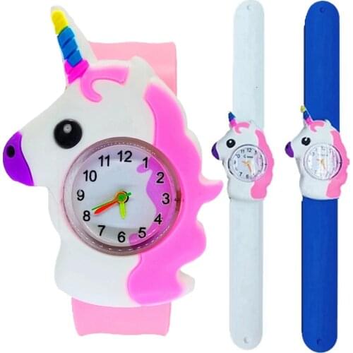 10pcs/lot Kids Children Boys Girls Cartoon Unicorn Students Silicone Slap Quartz Watches Sport Party Gifts Wrist Watches