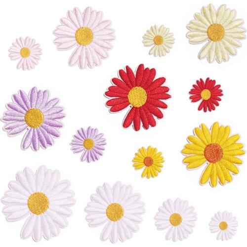 100pcs/lot Small Daisy Embroidery Patches Clothing Decoration Accessories Plant Flower Floral Diy Iron Heat Transfer Applique