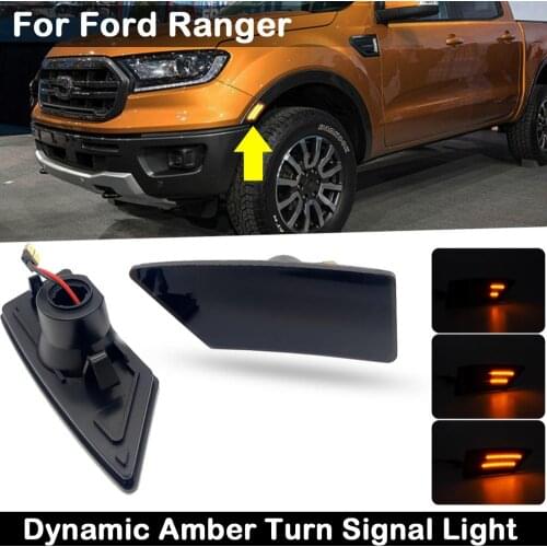 2Pcs For Ford Ranger 2019-up Smoked Lens LED Side Marker Lamp Dynamic Amber Turn Signal Light