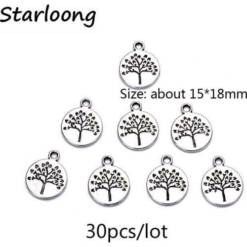 30pcs/lot zinc alloy antique vintage silver plated little tree charm pendants for Bracelet Necklace DIY Jewelry Making