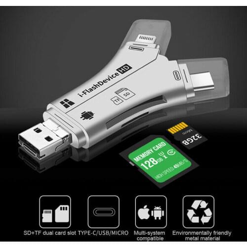 4 in 1 Micro USB Type C Adapter SD/TF Card Reader For Apple iPhone/IOS/Android ios14