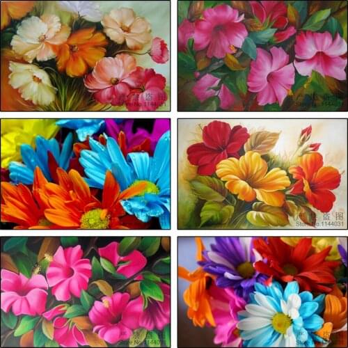 5D Diy Diamond Painting Cross Stitch Pretty Flowers Diamond Embroidery Crystal Full Round Rhinestone Diamond Mosaic Needlework