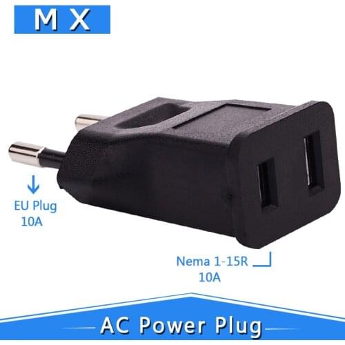 EUto 1-15R European Male to US Travel Adapter 2 Pin Female AC 1-15R, Black EU / USA AC Adapter Plugs for US Electrical Equipment