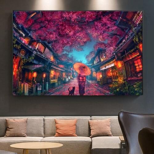 Anime Surrounding Cartoon Cherry Blossom Oil on Canvas Painting Core Posters and Prints Wall Art Picture for Living Room Cuadros