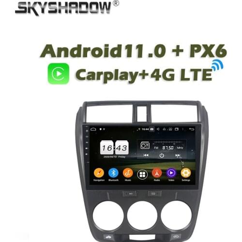 Wireless Carplay PX6 Car DVD Player Android 10.0 4GB +64GB GPS RDS Radio wifi Bluetooth 5.0 For Honda CITY 2006-2011 2012 2013