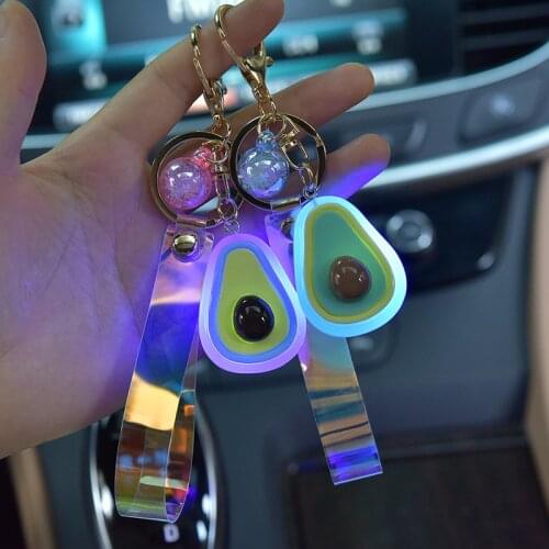 New Fashion Creative Lighting Avocado Key Chain Personality Trend Cute Charm Key Chain Cartoon Men and Women Fruit Bag Key Chain