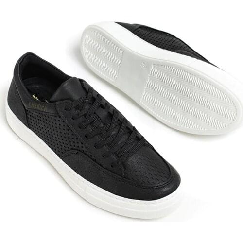 Chekich Shoes for Men Black Faux Leather 2021 Autumn Season Casual Sneakers Wedding Office Fashion Orthopedic Height Increase Odorless High - White Outsole Lightweight Running Sport Breathable Flats CH015 V6